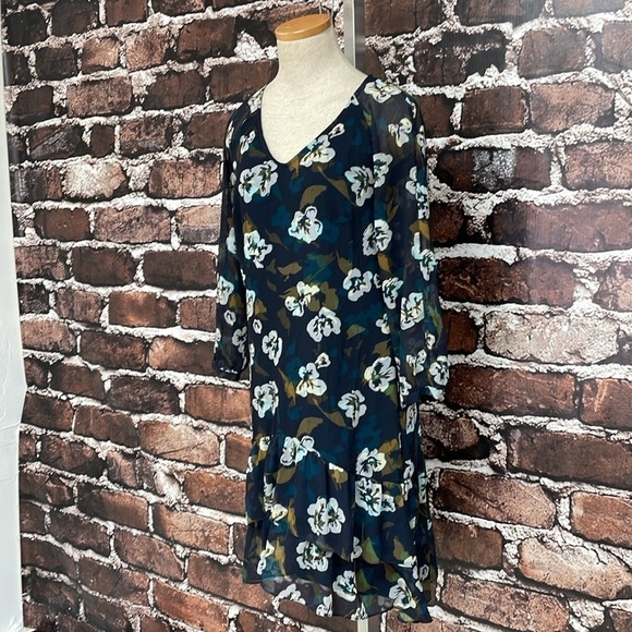 Cabi Dress Women's X Small XS Blue Pirouette Floating Flowers Midi Long Sleeve - Picture 6 of 16